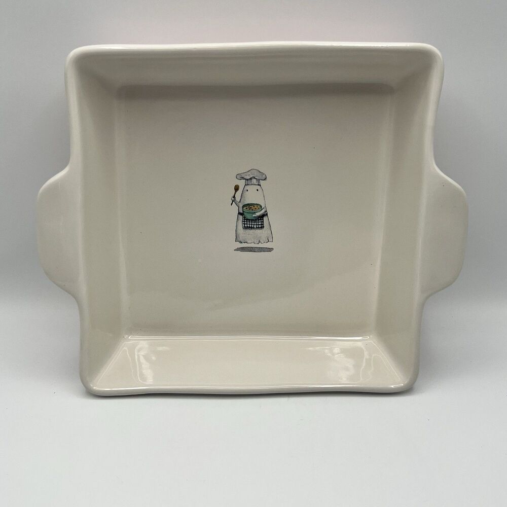 NEW Rae Dunn BAKER BOO Cooking Ghost 7"X7" Square Baking Dish